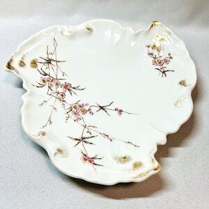 Elegant Antique Gold Trim Pink Floral Embossed Vanity Tray Early 20th Century 8"